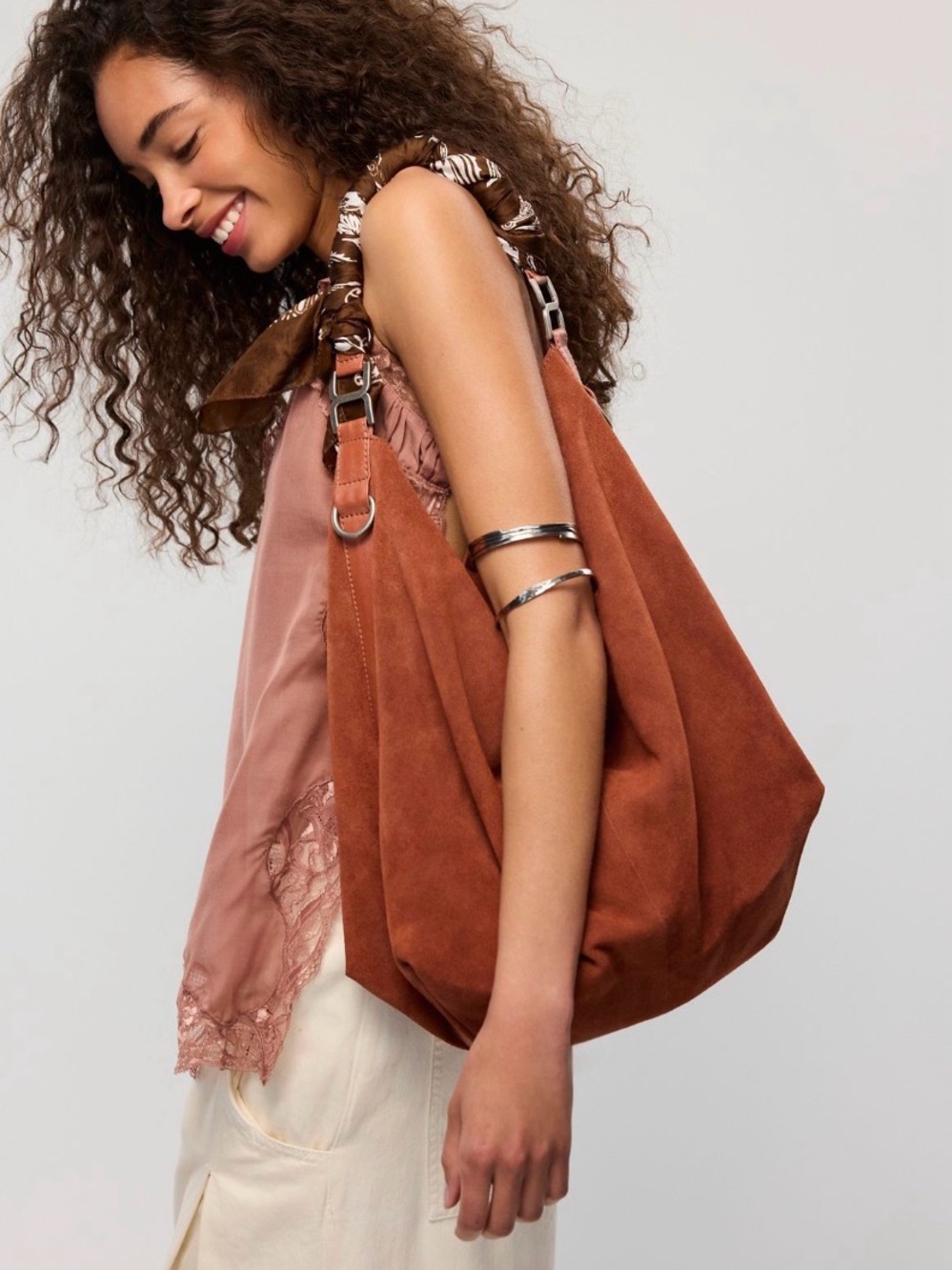 Suzie Suede Slouchy Purse in Rust Brown
